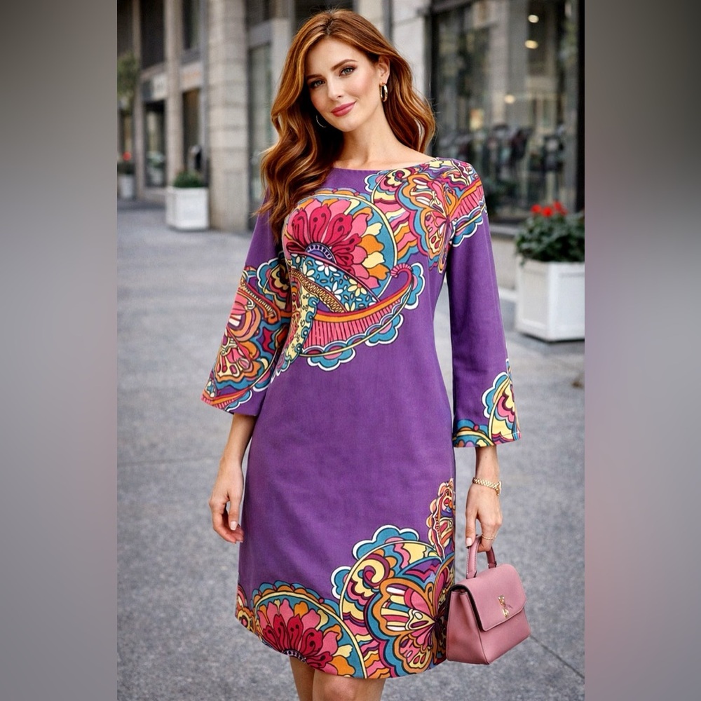 Lilly Pulitzer Women Dress Shift Style Shauna Butterfly 3/4 Sleeve- Size 4